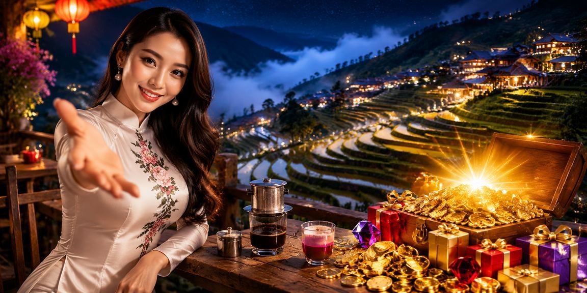 Người dùng tại Sa Pa ngồi quán cà phê nhìn ra núi sương và truy cập trang cá cược thể thao